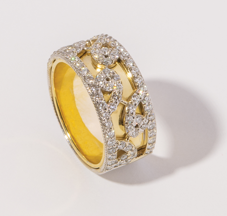 A custom design gold diamond ring