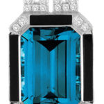 A custom design blue silver sapphire pendant encrusted with diamonds